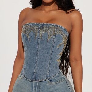 Fashion Nova Wild West Denim Corset Top — Size M
